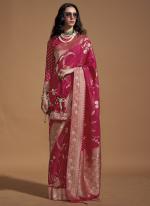 Georgette Hot Pink Festival Wear Weaving Saree